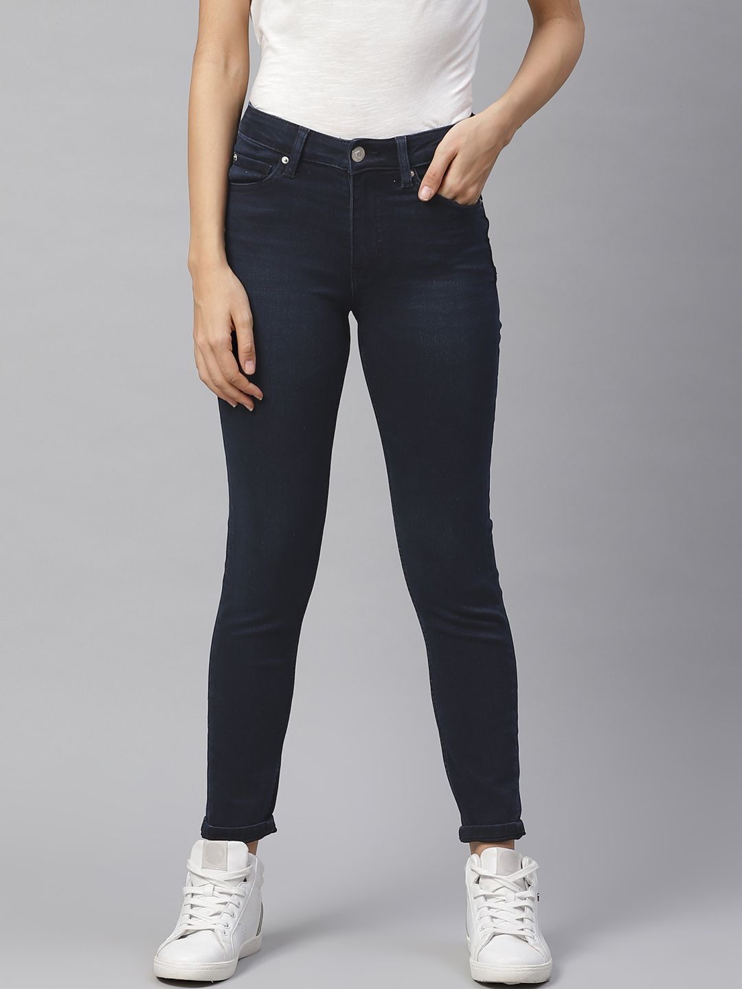 Marks & Spencer Women Navy Blue The Ivy Skinny Fit Mid-Rise Clean Look Stretchable Jeans Price in India