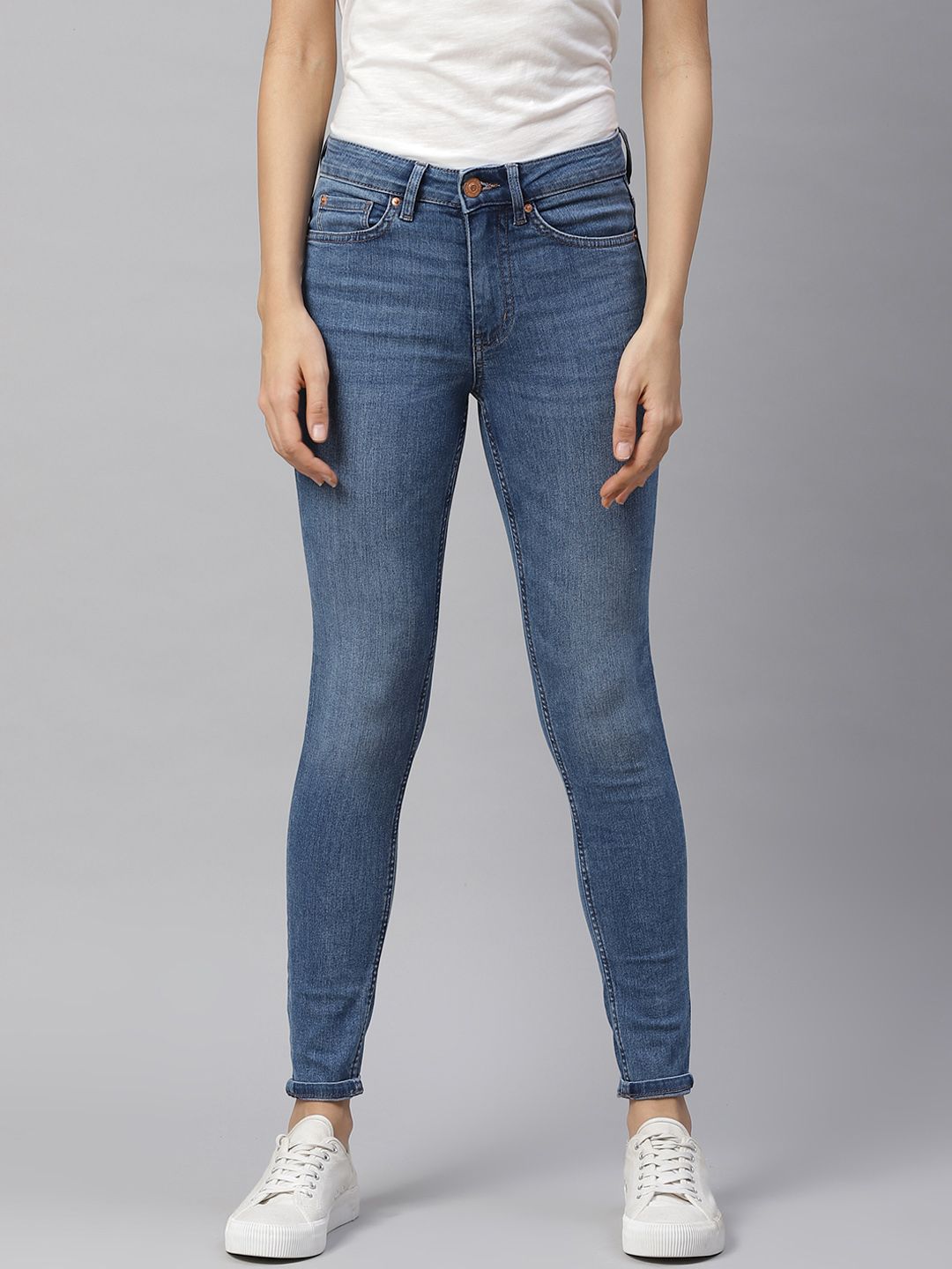 Marks & Spencer Women Blue Skinny Fit Mid-Rise Clean Look Stretchable Jeans Price in India