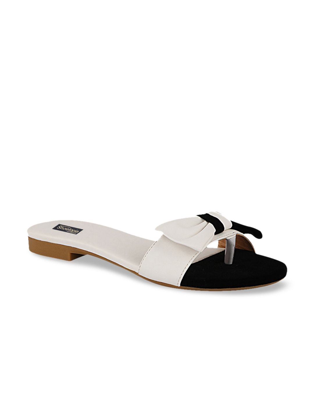 Shoetopia Women White & Black Colourblocked Open Toe Flats Price in India