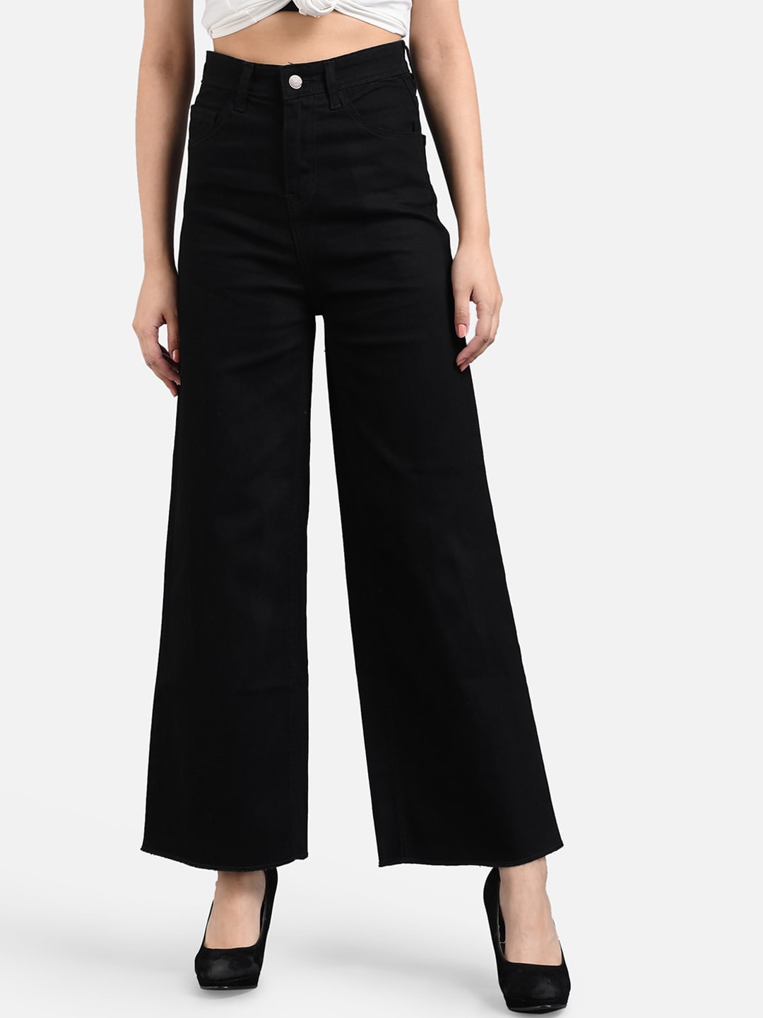 Kotty Women Black Wide Leg High-Rise Clean Look Jeans Price in India