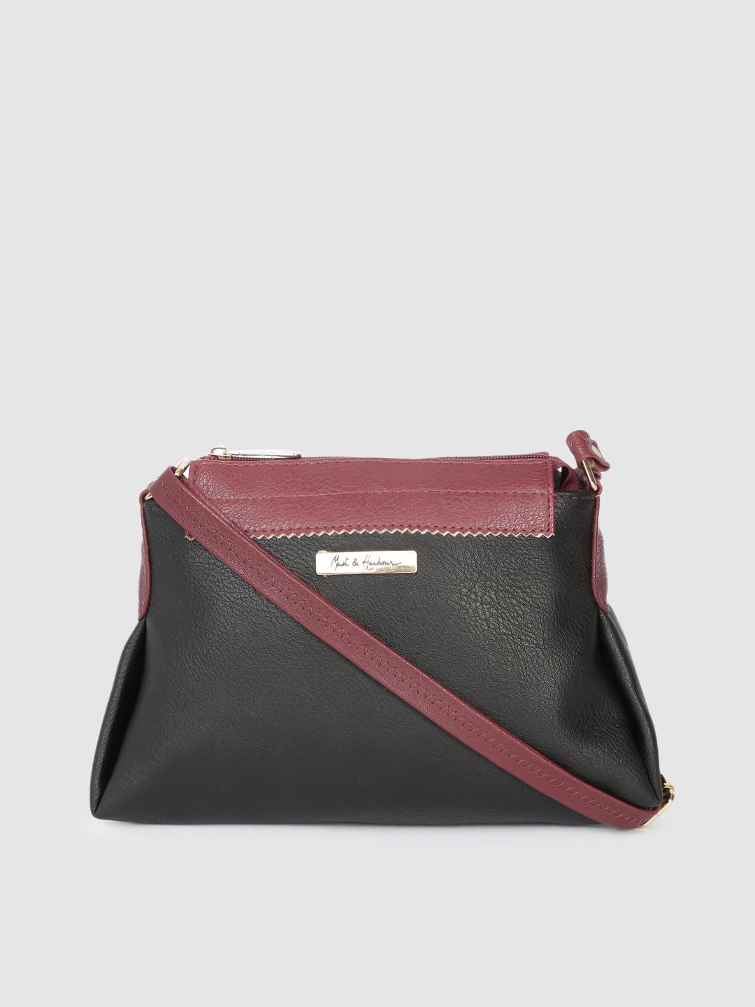 Mast & Harbour Black & Burgundy Colourblocked Sling Bag Price in India