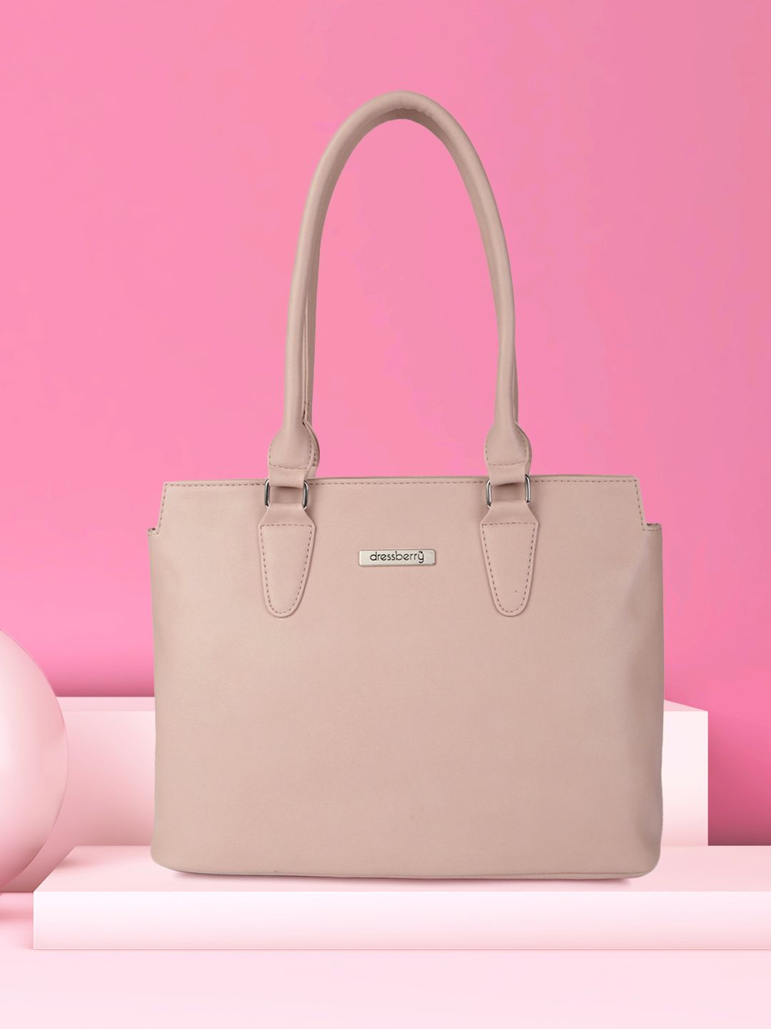 DressBerry Nude Pink Structured Shoulder Bag Price in India