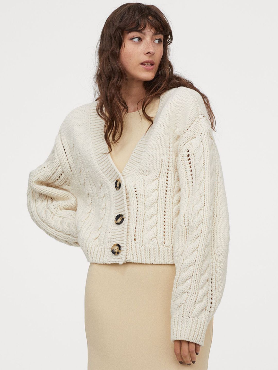 Buy H&M Women Beige Cable-Knit Cardigan - Sweaters for Women
