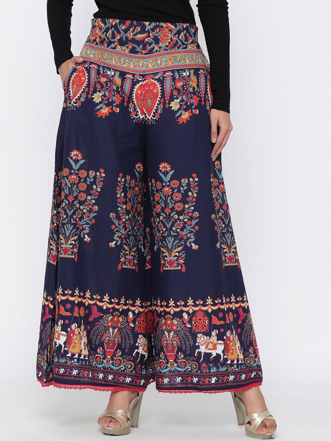 Juniper Women Navy Blue Printed Flared Palazzos Price in India