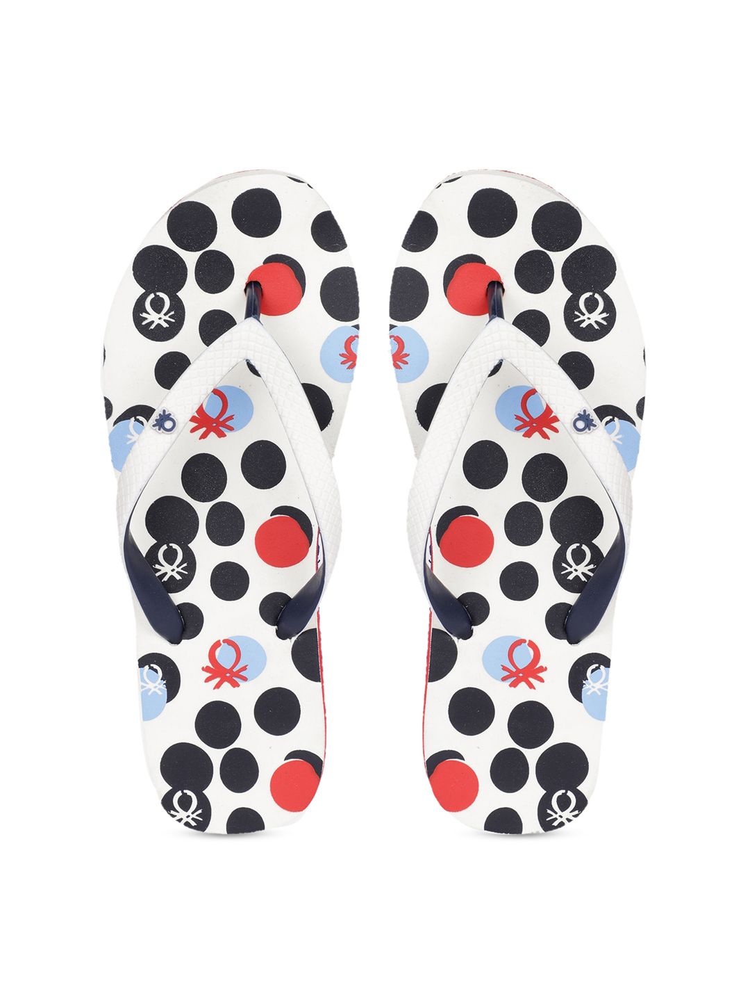 United Colors of Benetton Women White & Black Printed Thong Flip-Flops Price in India