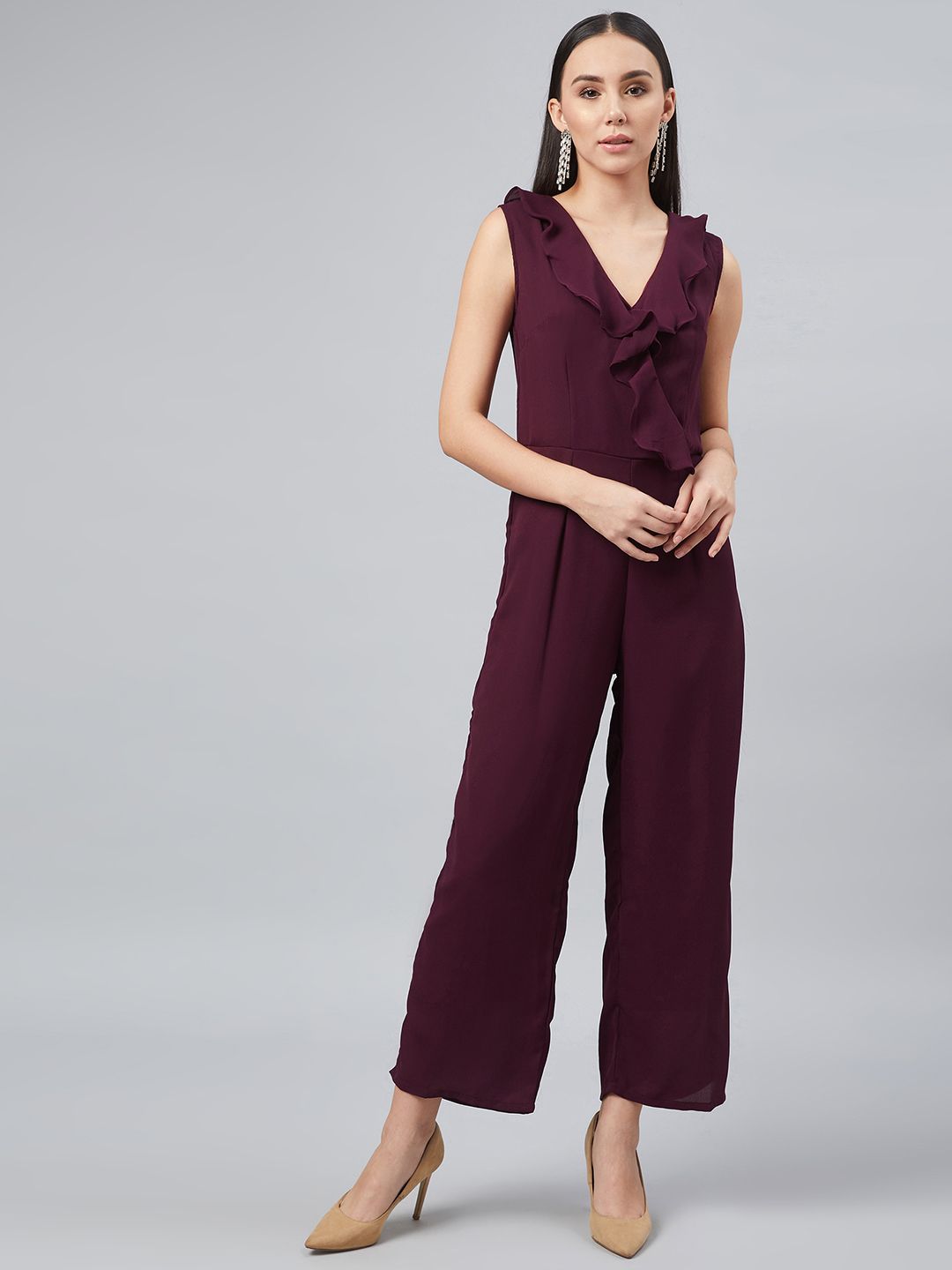 RARE Women Maroon Solid Basic Jumpsuit Price in India