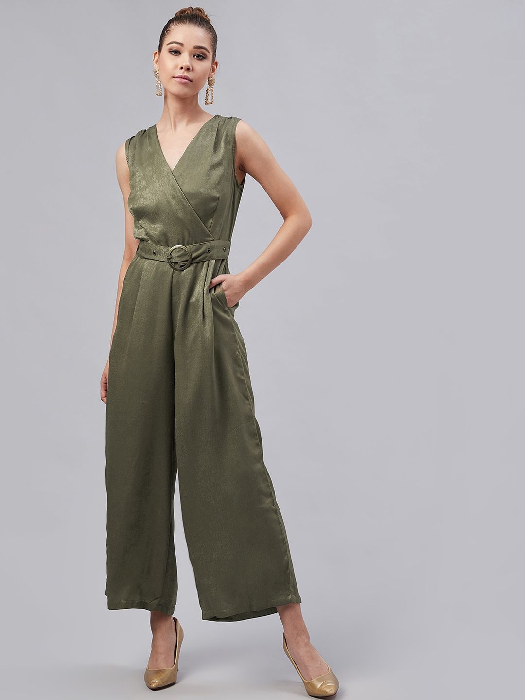 Carlton London Women Green Solid Basic Jumpsuit