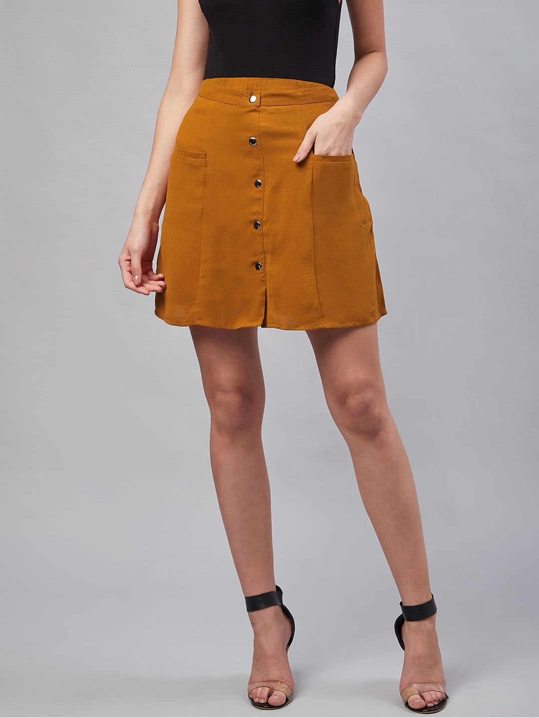 Carlton London Women Brown Solid Mini Skort