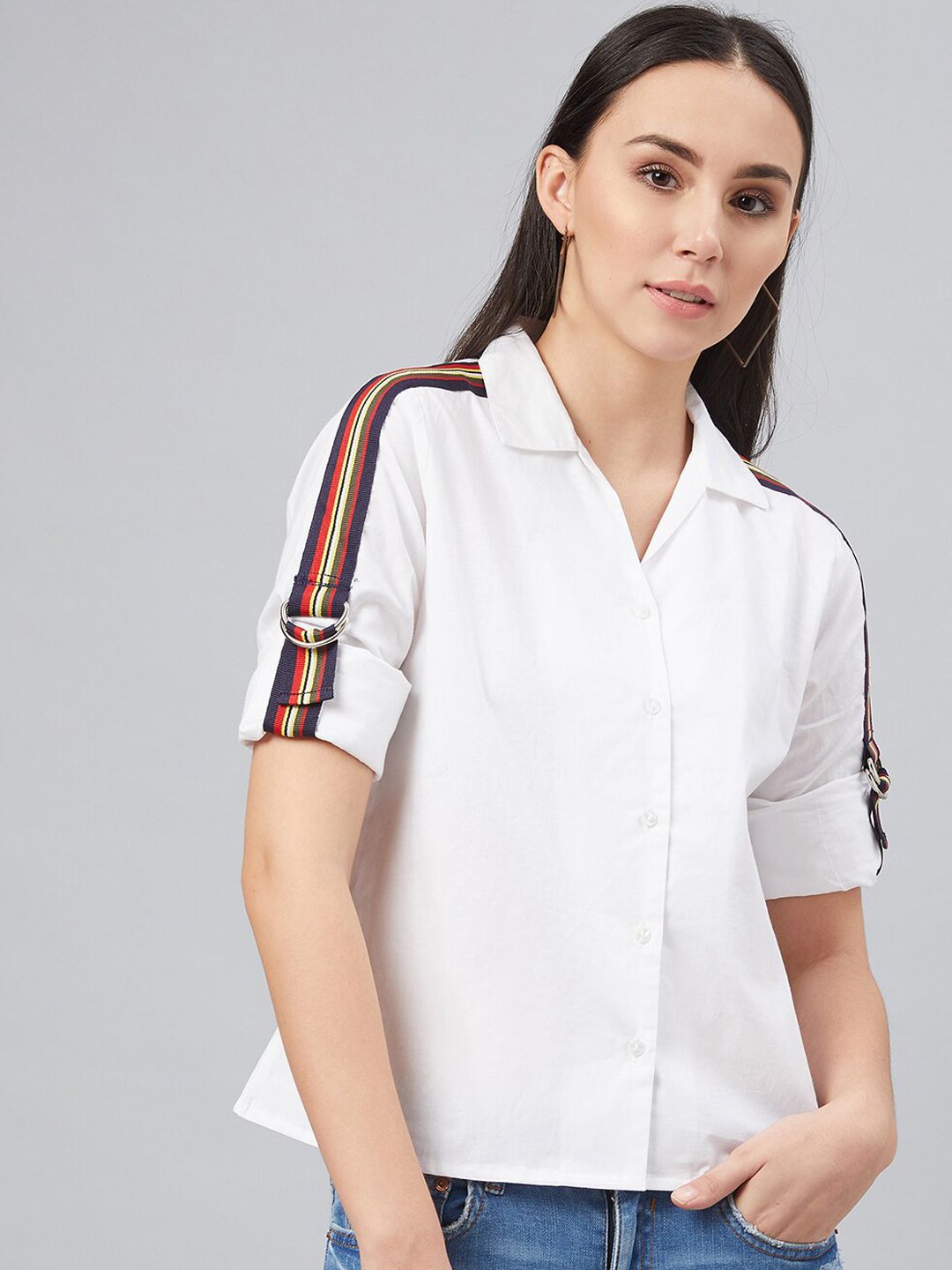 Carlton London Women White Regular Fit Solid Casual Shirt