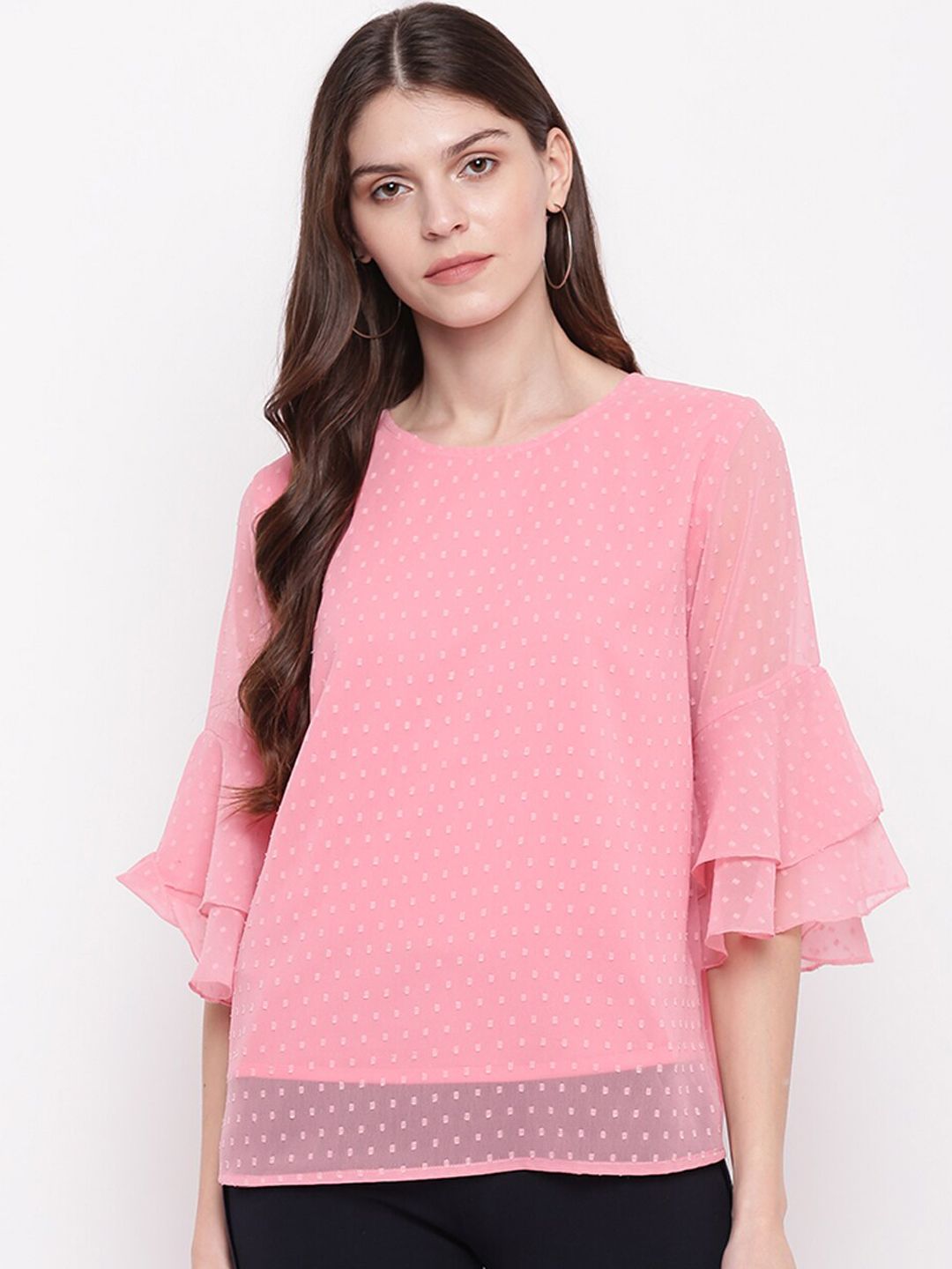 Mayra Women Pink Self Design Top