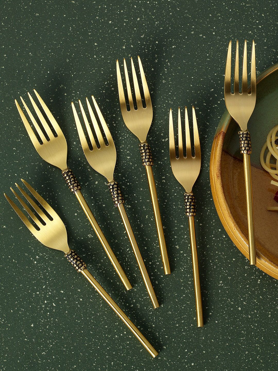 ellementry Set of 6 Gold-Toned Handcrafted Masai Forks Price in India