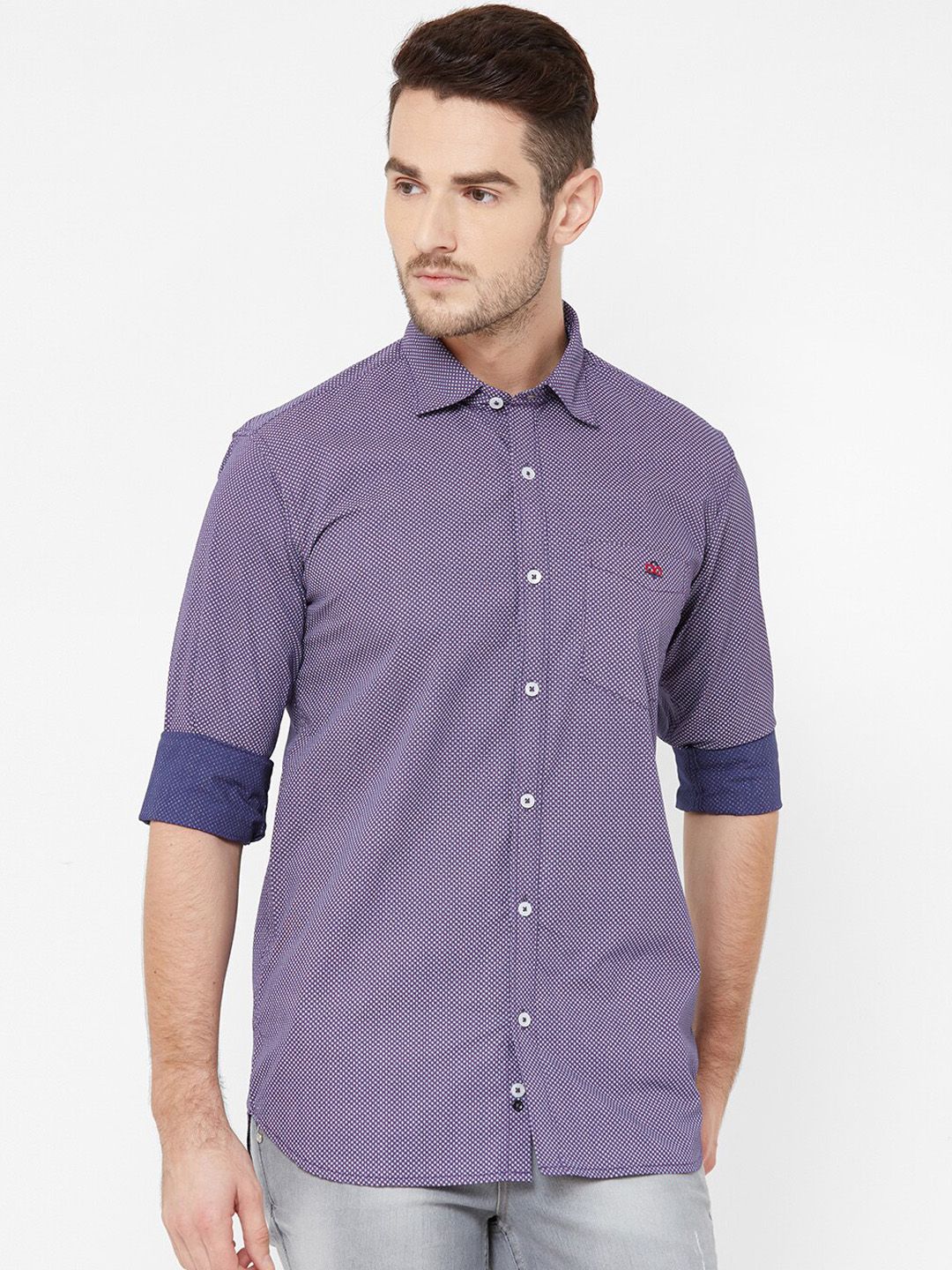 Donzell Men Purple Regular Fit Printed Casual Shirt