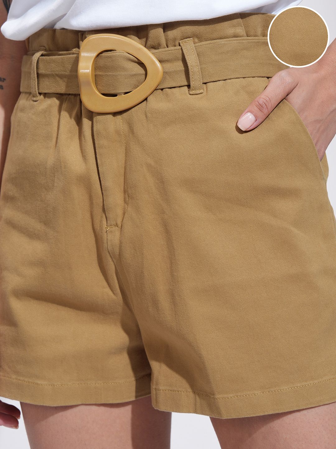 Buy Tokyo Talkies Women Beige Solid Regular Fit Cargo Shorts