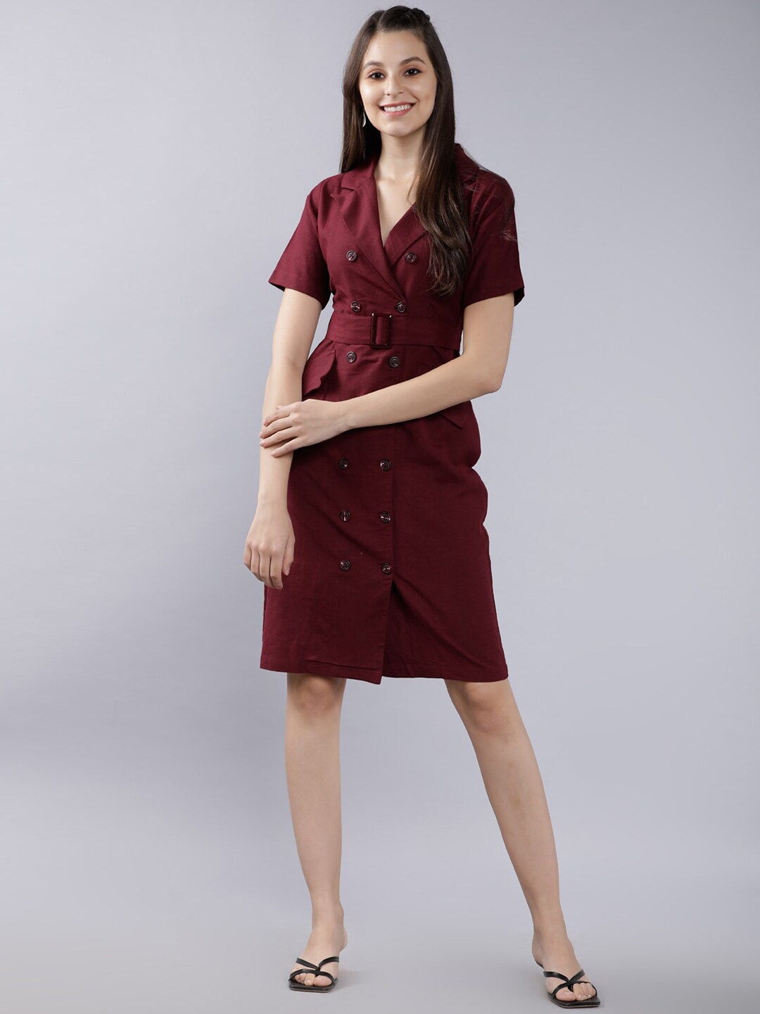 Tokyo Talkies Women Burgundy Solid Wrap Dress Price in India