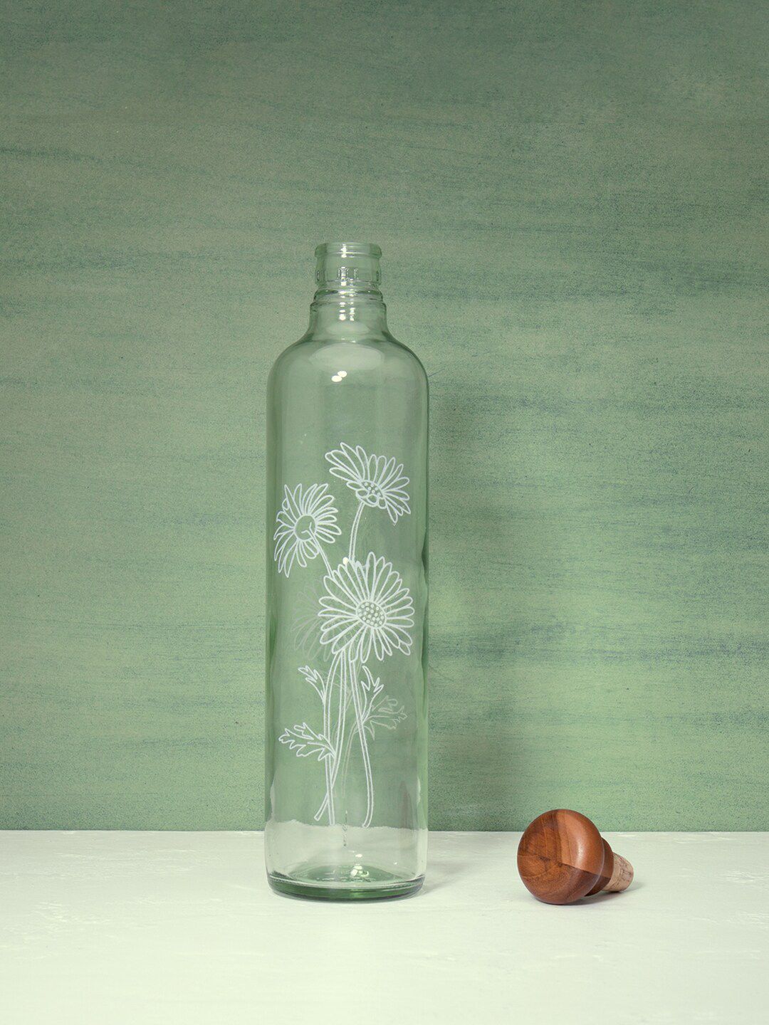 ellementry Unisex Transparent Solid Daisy Glass Water Bottle With Wooden Stopper 500 ml Price in India