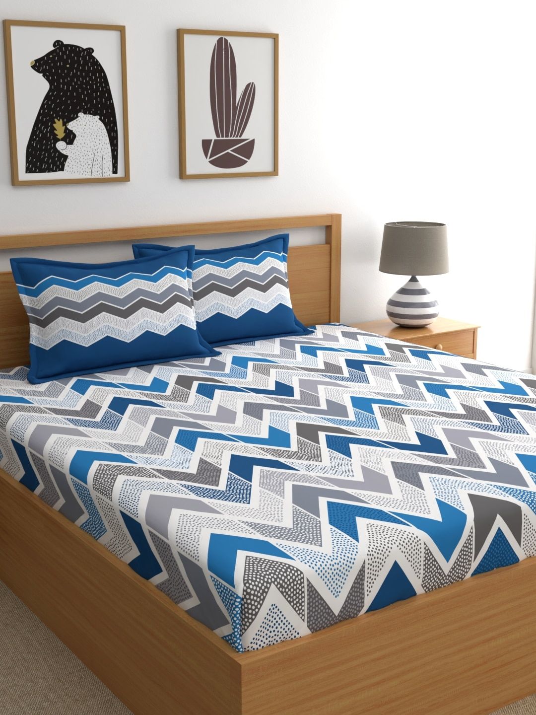 Dreamscape Multicoloured Geometric 180 TC Cotton 1 Queen Bedsheet with 2 Pillow Covers Price in India
