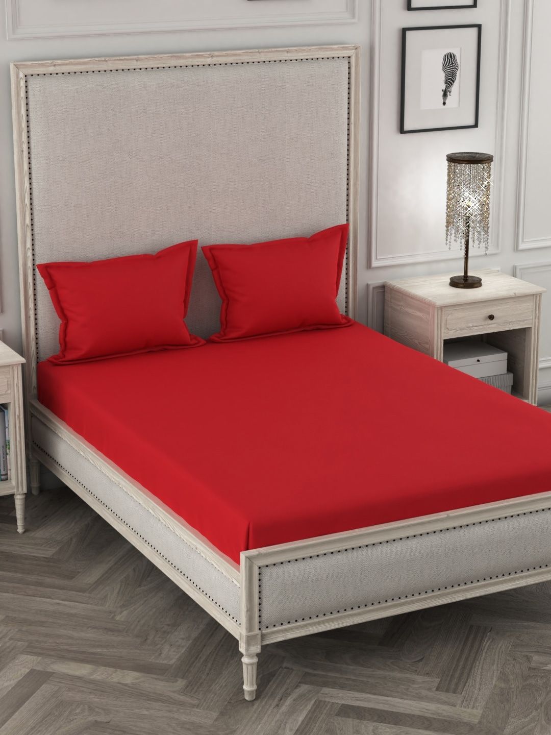 ROSARA HOME Red Solid 210 TC Cotton 1 Queen Bedsheet with 2 Pillow Covers Price in India
