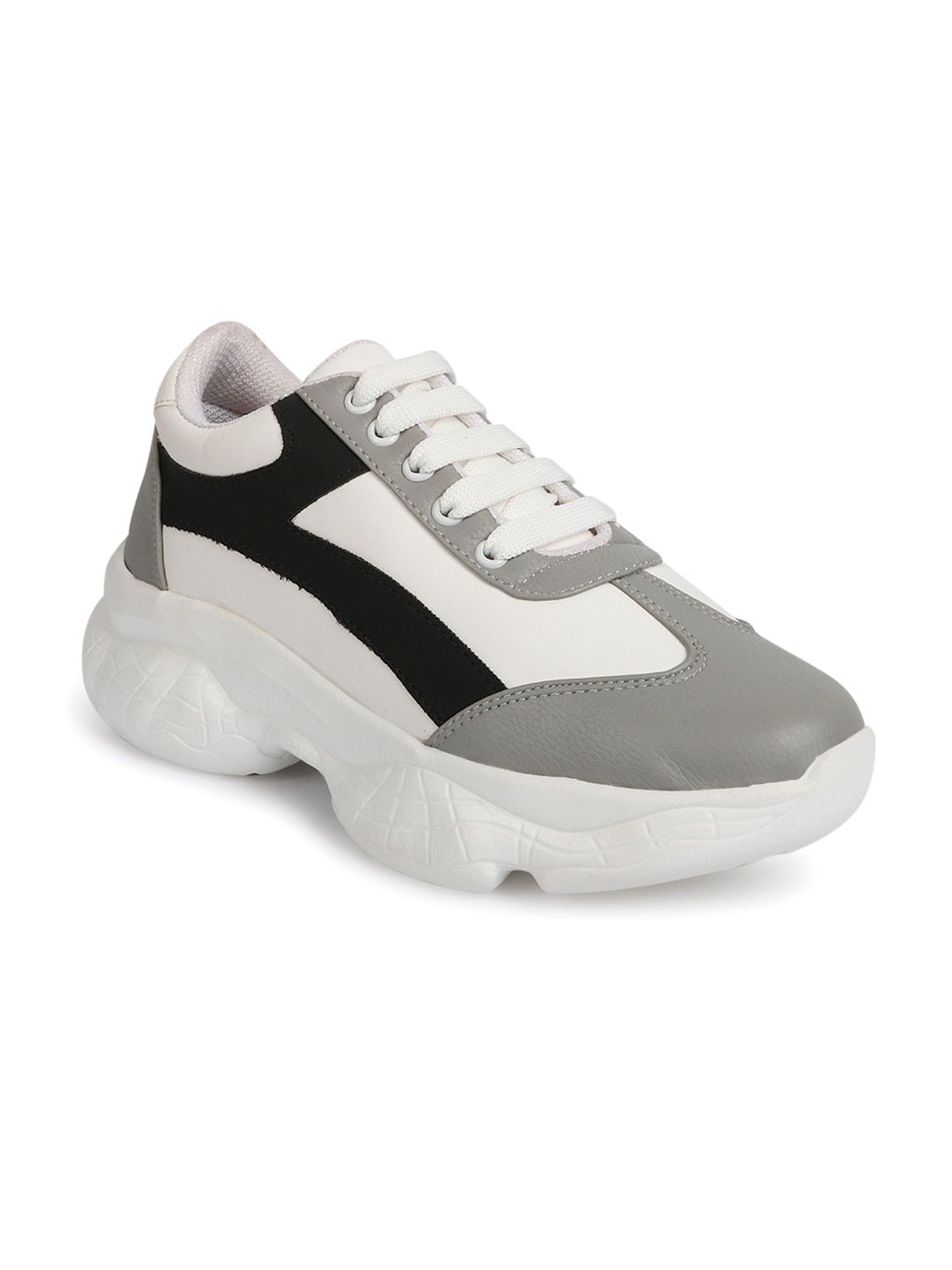 ZAPATOZ Women Grey & White Colourblocked Walking Shoes Price in India