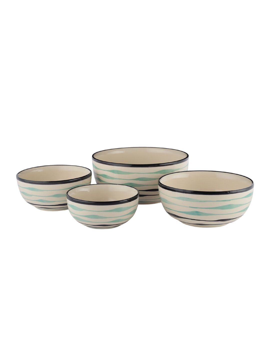 VarEesha Off-White & Green 4-Pieces Printed Ceramic Bowls Set Price in India