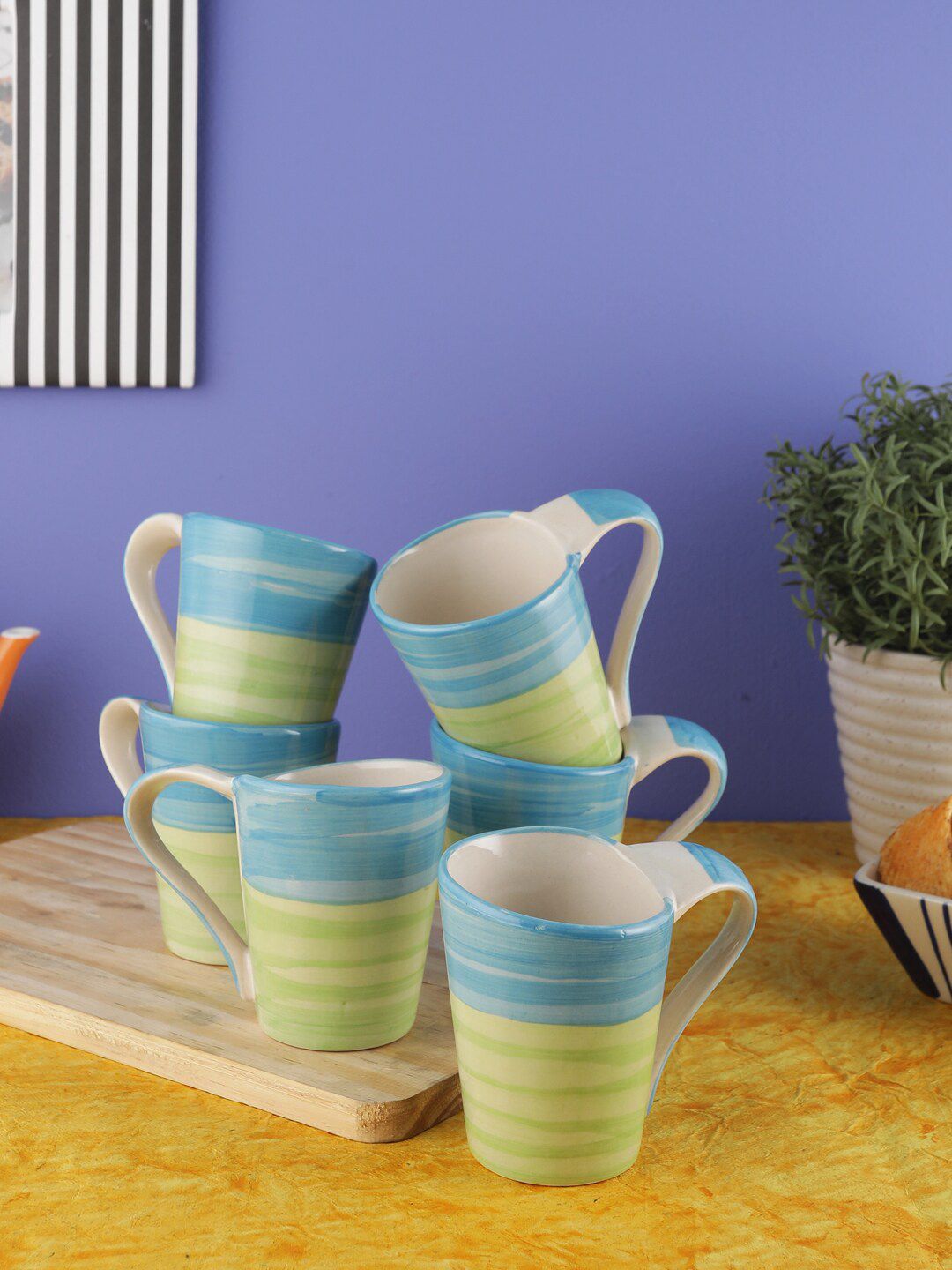 VarEesha Green & Blue 6-Pieces Solid Ceramic Mugs Set Price in India