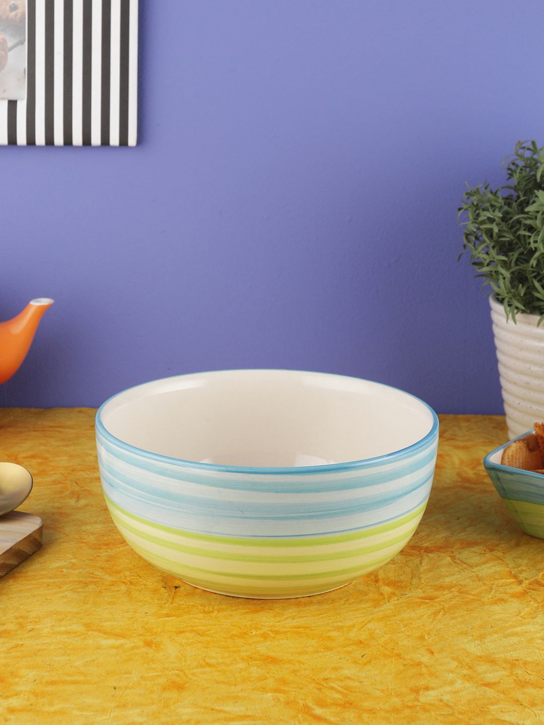 VarEesha Green & Blue Large Serving Ceramic Bowl 1000 ml Price in India