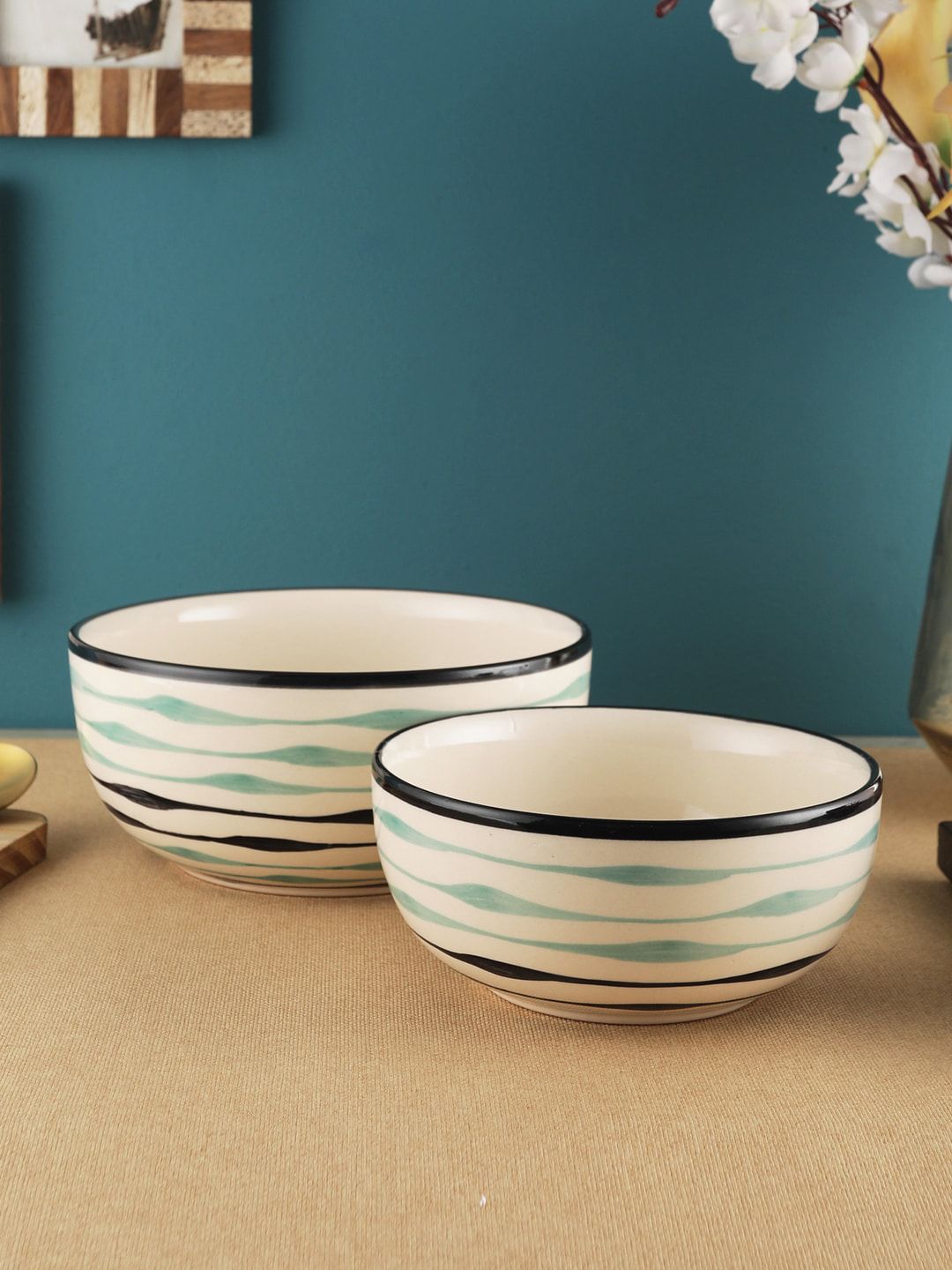 VarEesha Off-White 2-Pieces Printed Ceramic Bowls Set Price in India