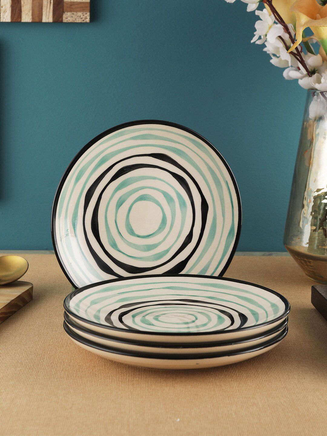 VarEesha Off-White 4-Pieces Printed Ceramic Plates Set Price in India