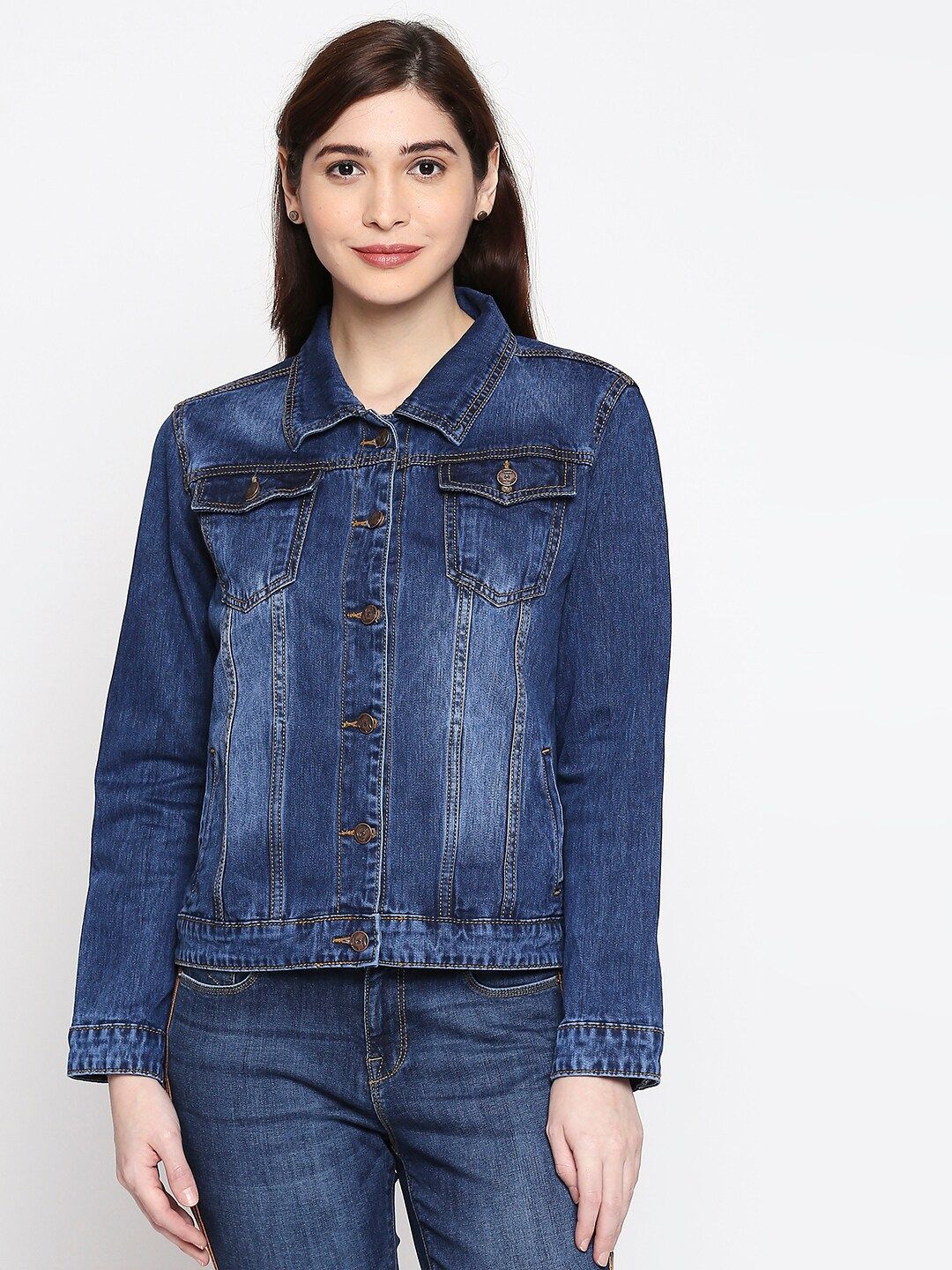 High Star Women Blue Faded Stretchable Denim Jacket Price in India