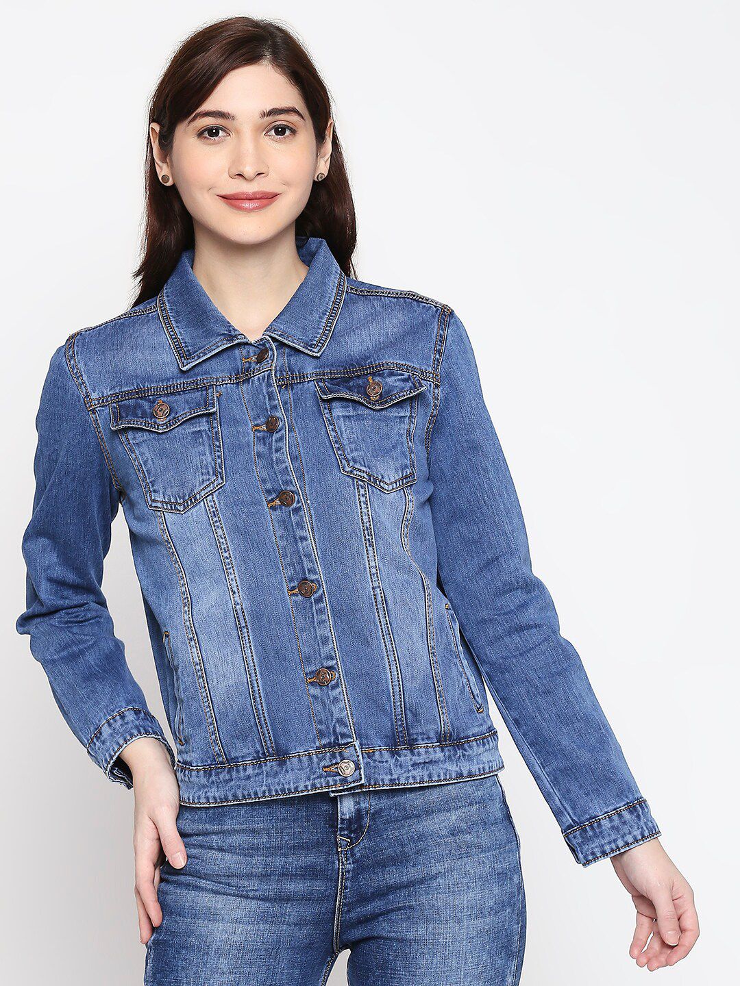 High Star Women Blue Solid Stretchable Denim Jacket Price in India