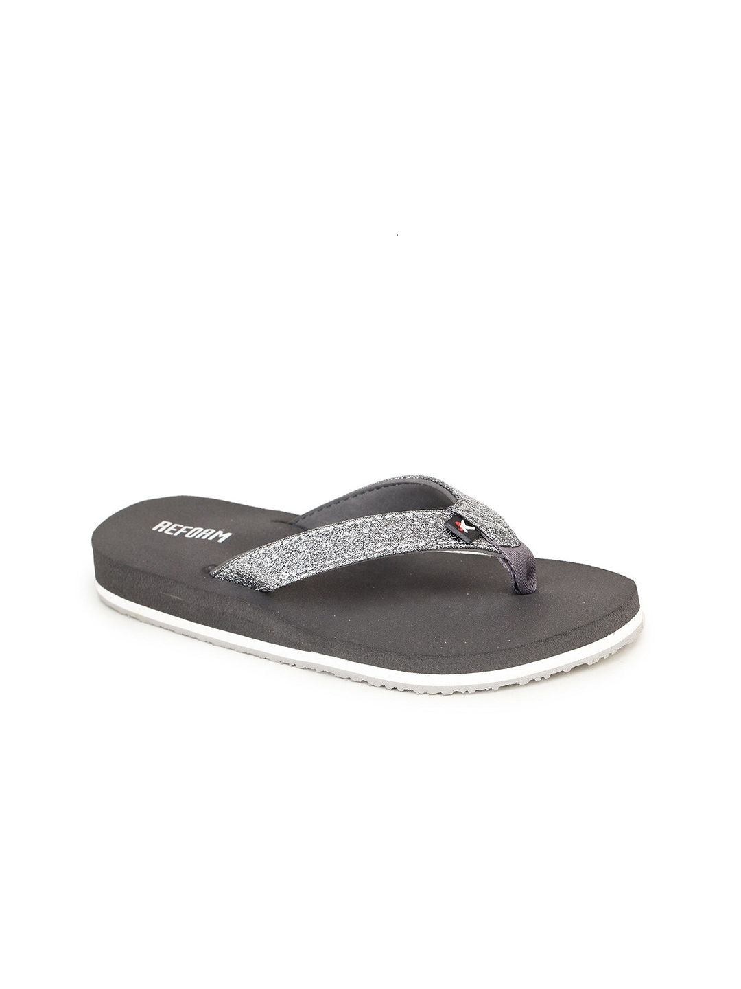 REFOAM Women Grey Embellished Thong Flip-Flops Price in India