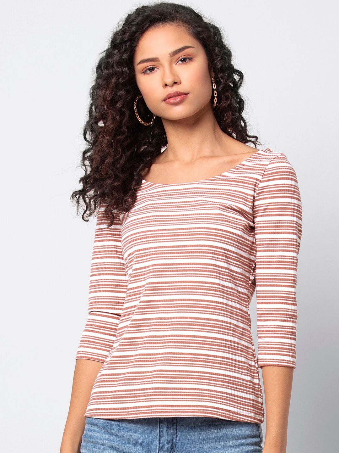 FabAlley Women Pink Striped Styled Back Top