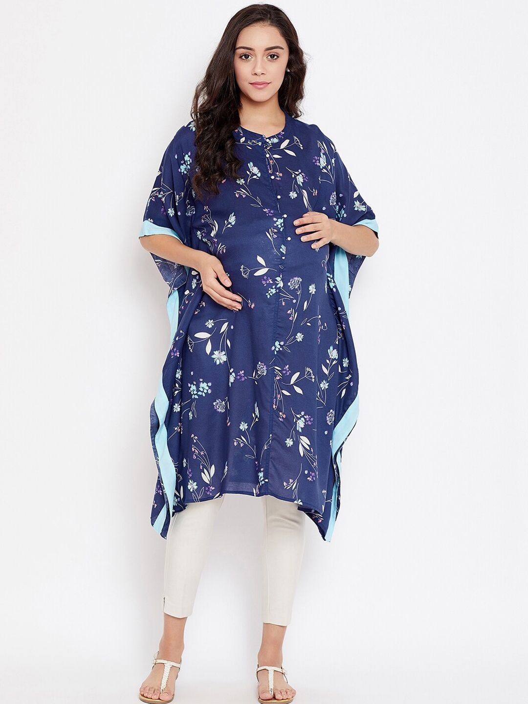 The Kaftan Company Women Blue Printed Maternity Kurta