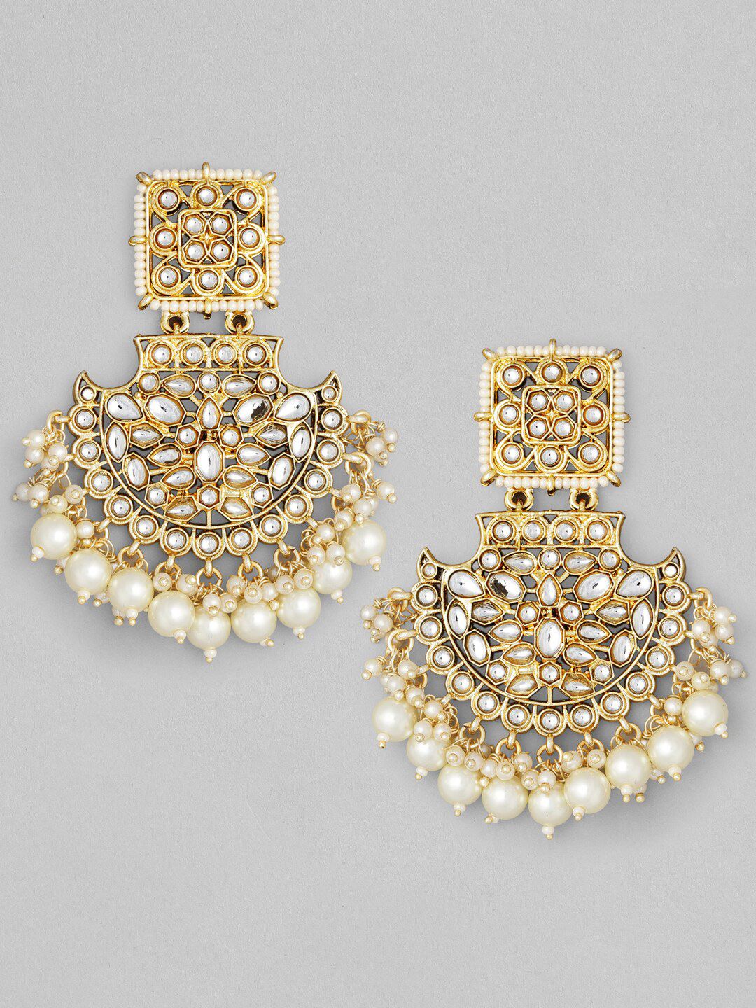 Rubans Off-White Gold-Plated Kundan-Studded and Pearl-Beaded Handcrafted Chandbalis Price in India