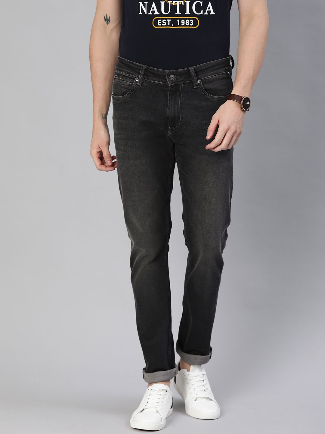 Nautica Men Black Slim Fit Mid-Rise Clean Look Stretchable Jeans