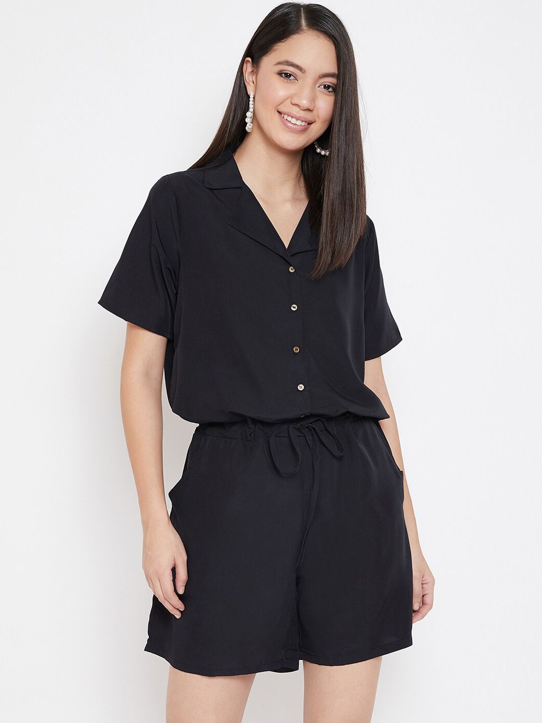 Color Cocktail Women Black Solid Playsuit Price in India