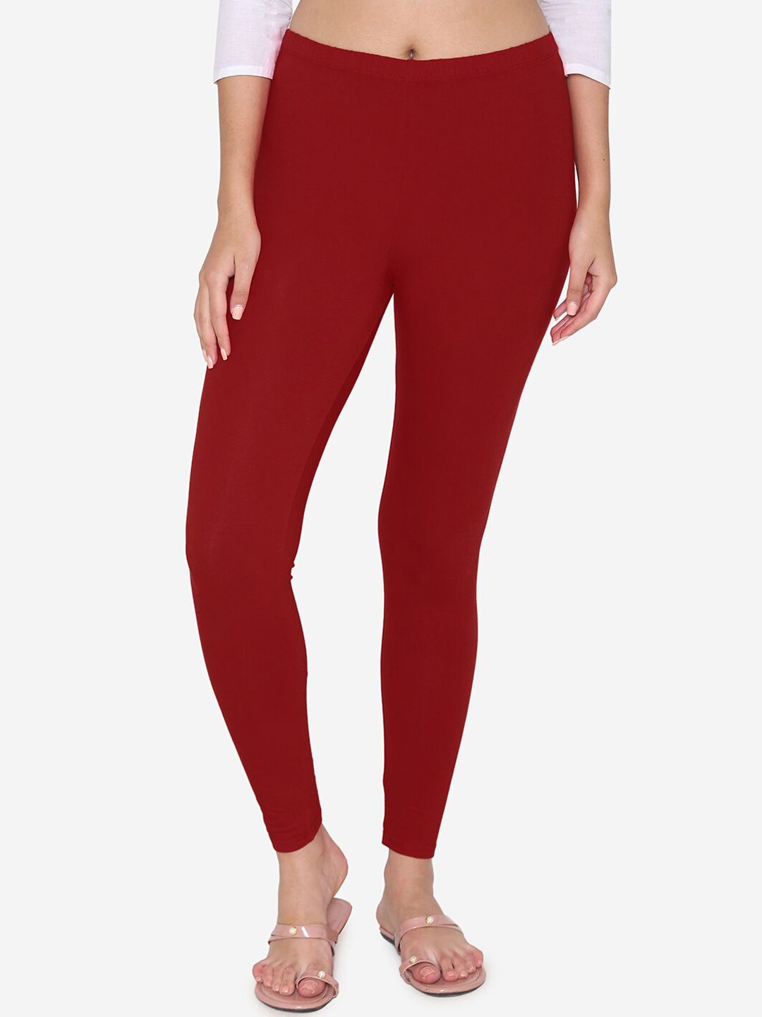 Vami Women Maroon Solid Ankle-Length Stretchable Leggings Price in India