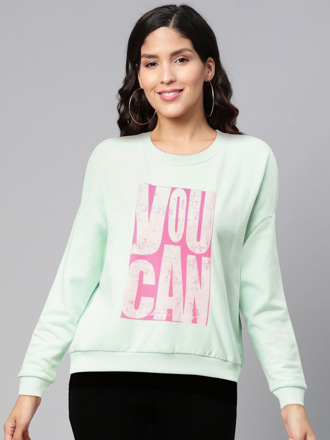 Vero Moda Women Sea Green & Pink Printed Sweatshirt Price in India