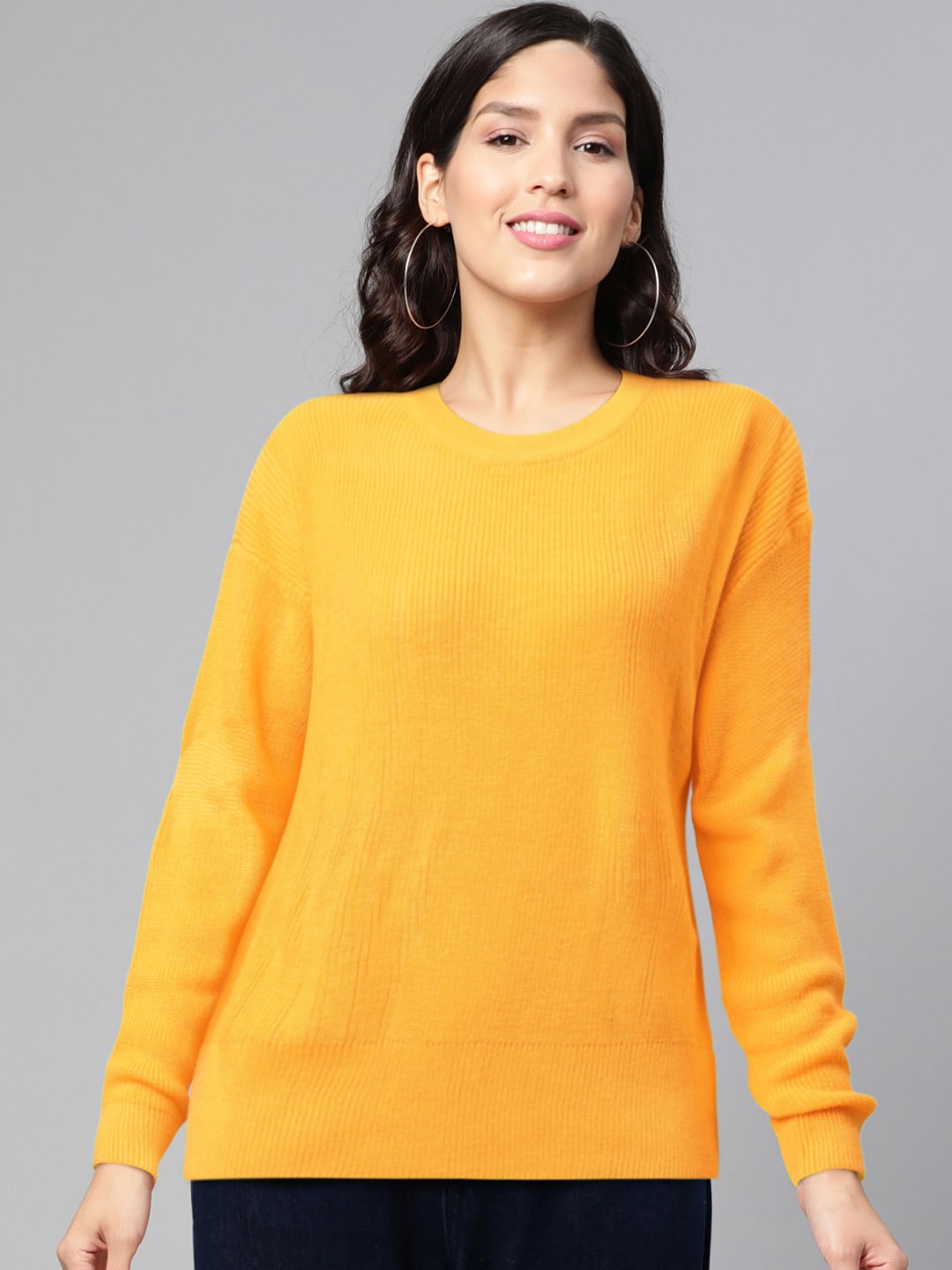 Vero Moda Women Yellow Solid Styled Back Acrylic Pullover Price in India