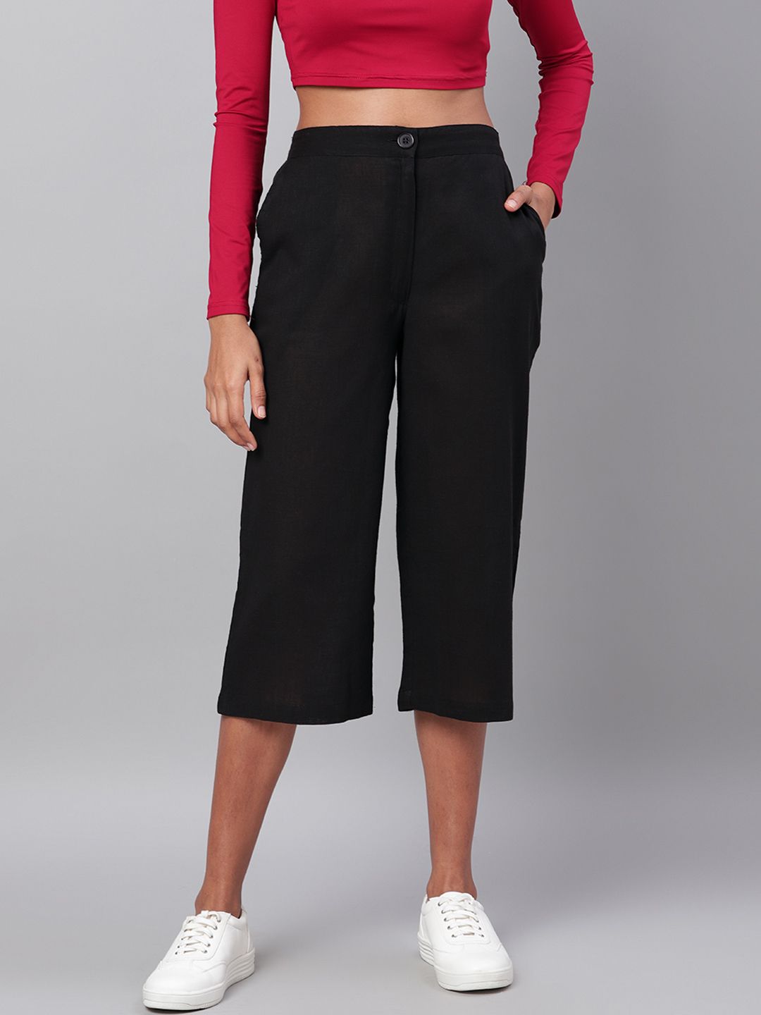 Myshka Women Black Regular Fit Solid Culottes Price in India