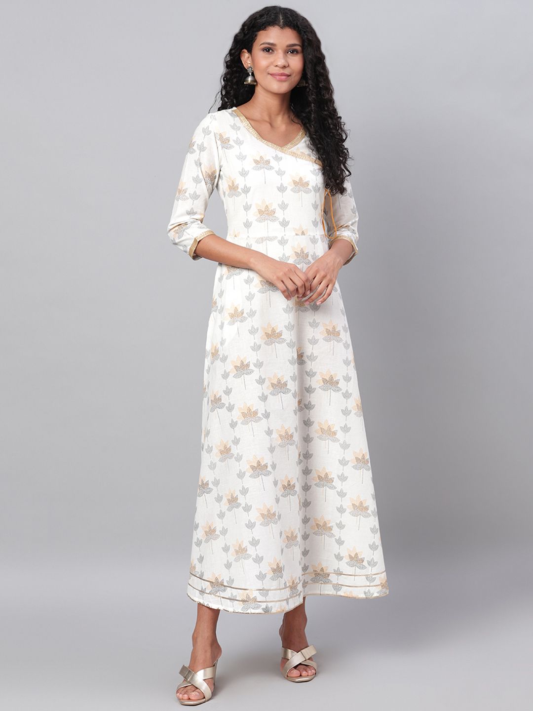 Myshka Women White & Black Printed Wrap Maxi Dress Price in India