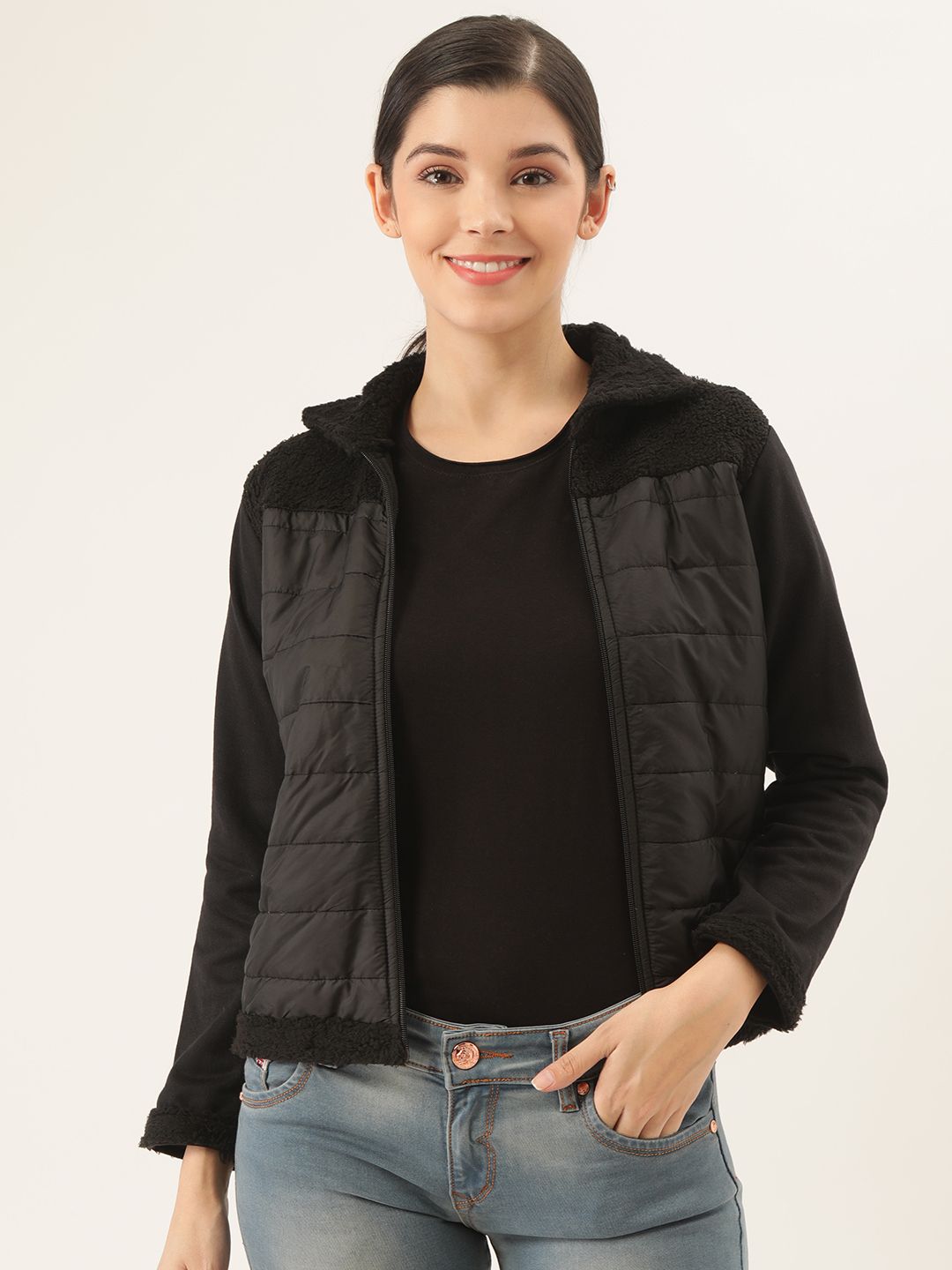 Belle Fille Women Black Solid Padded Jacket Price in India