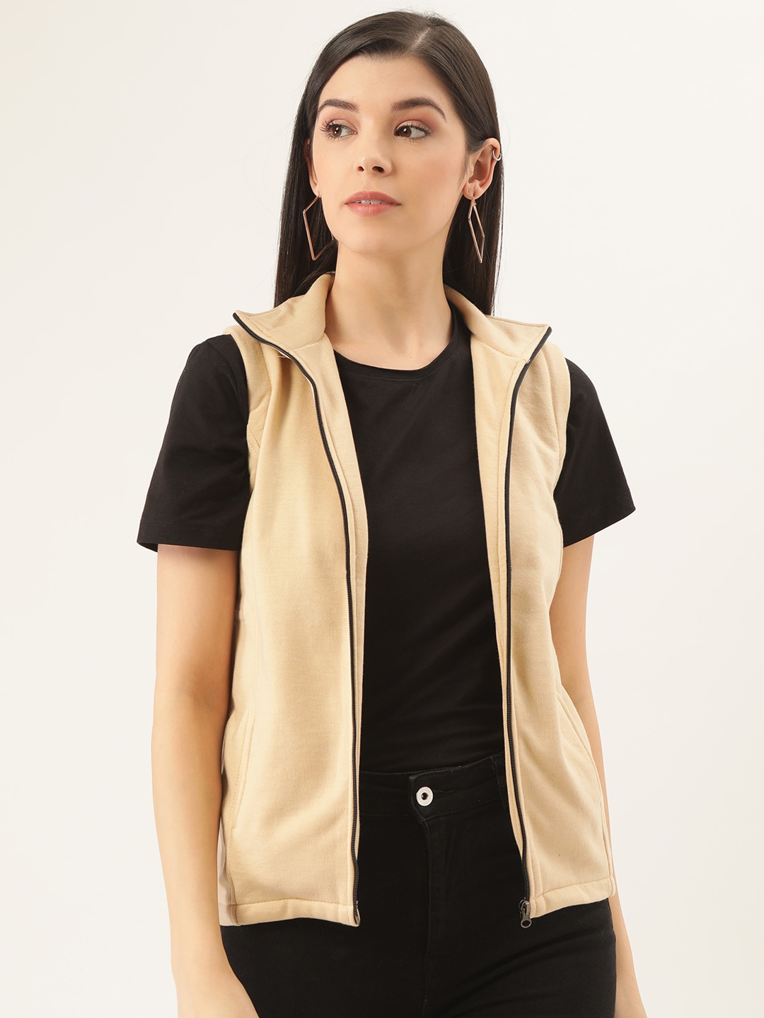 Belle Fille Women Beige Solid Tailored Jacket Price in India