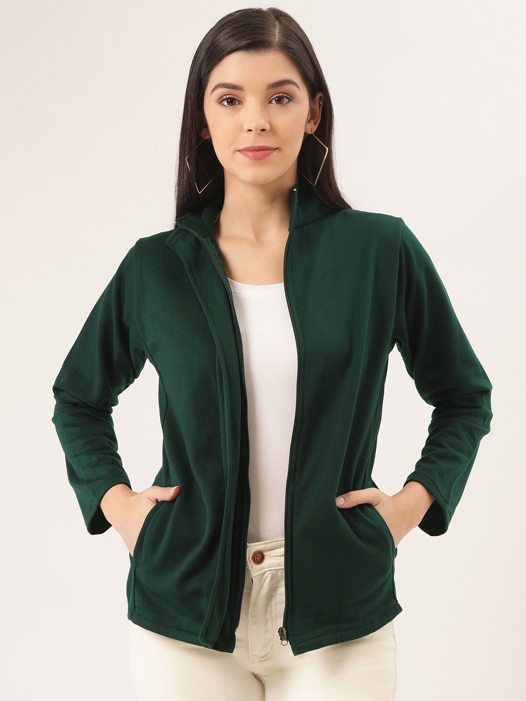 Belle Fille Women Green Solid Sweatshirt Price in India
