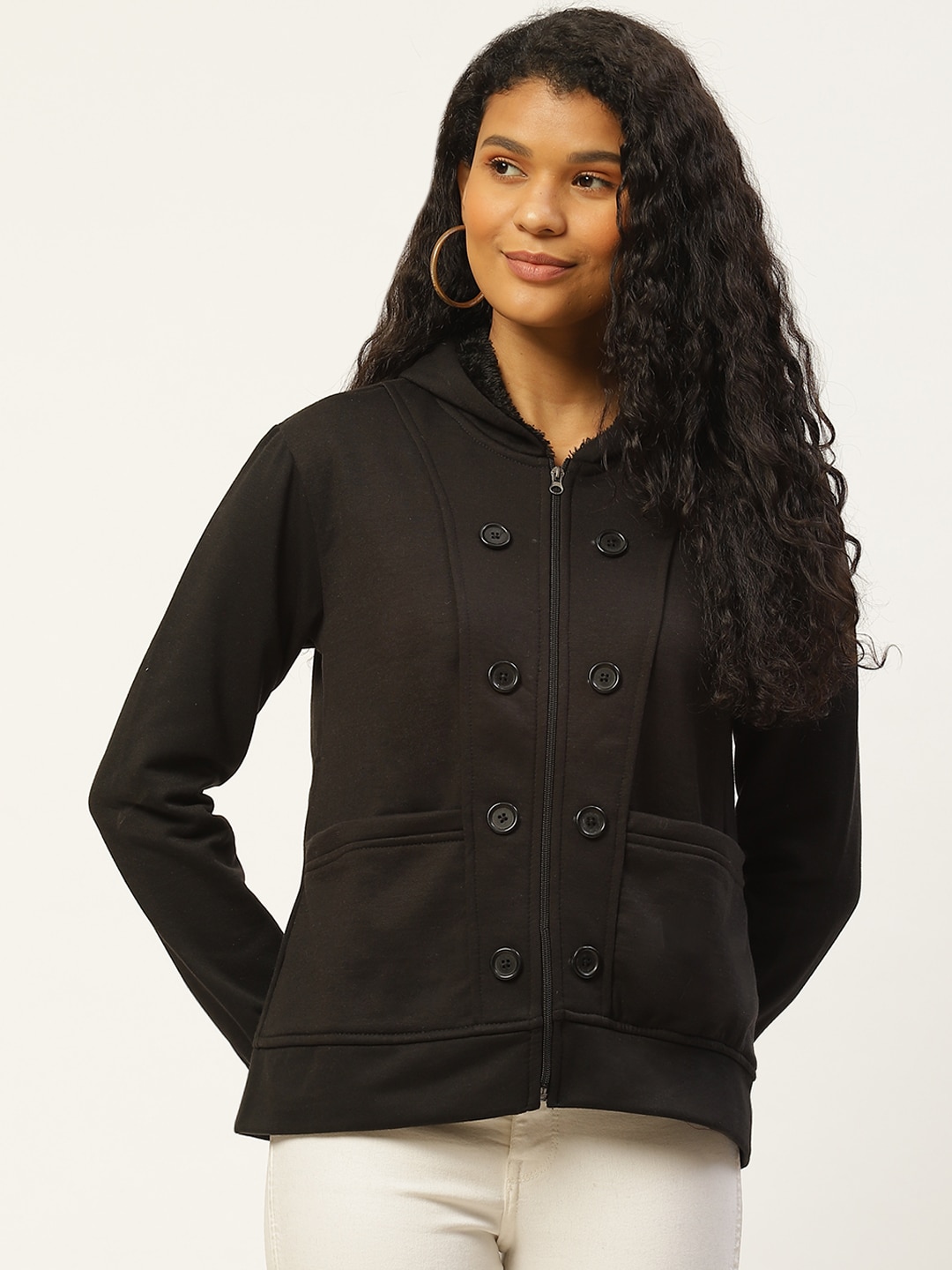 Belle Fille Women Black Solid Hooded Tailored Jacket Price in India