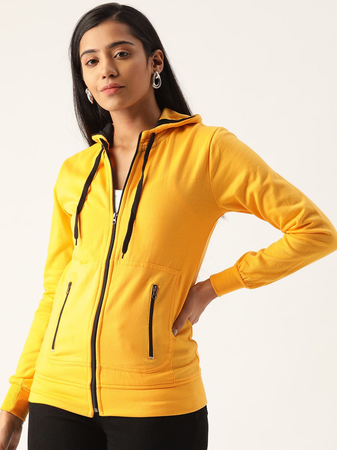 Belle Fille Women Yellow Solid Hooded Bomber Jacket Price in India