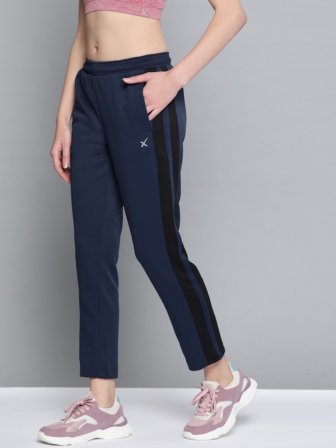 HRX by Hrithik Roshan Women Medieval Blue Solid Regular Fit Rapid-Dry Running Track Pants Price in India