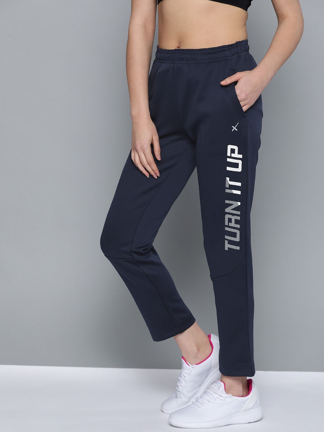 HRX by Hrithik Roshan Women Medieval Blue Solid Regular Fit Rapid-Dry Training Track Pants Price in India