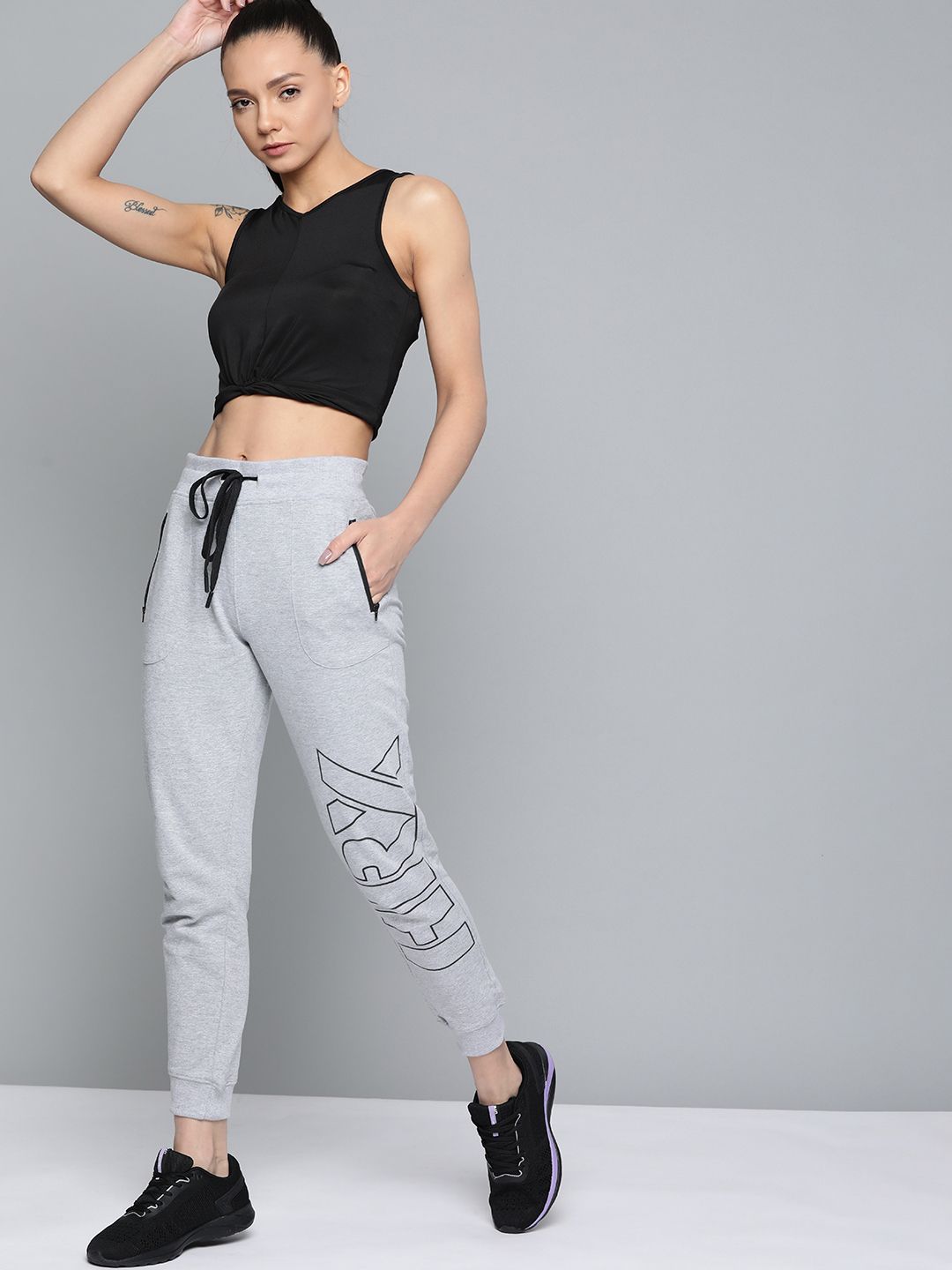 HRX by Hrithik Roshan Women Light Grey Melange Solid Slim Fit Lifestyle Joggers Price in India