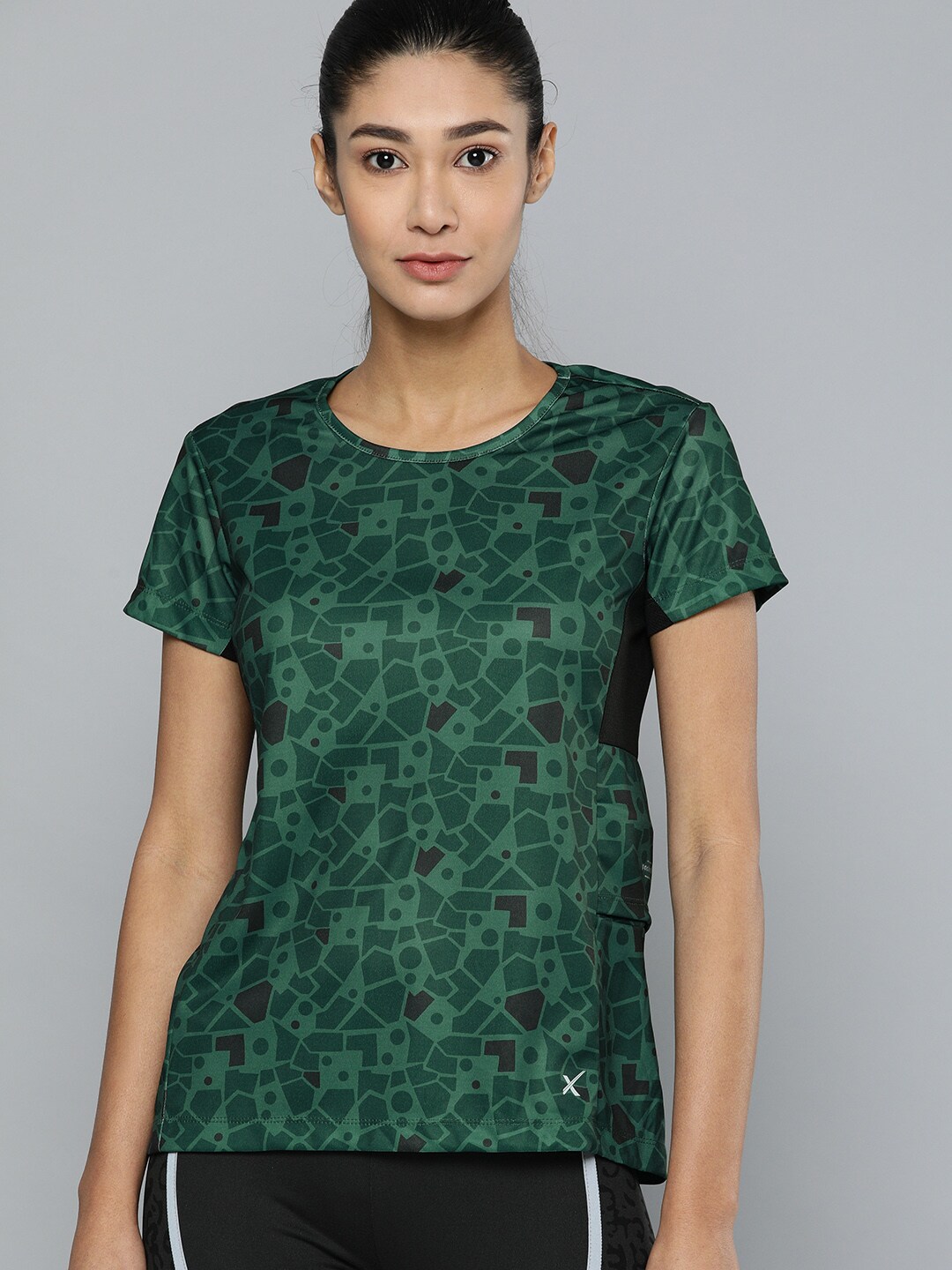 HRX by Hrithik Roshan Women Green Solid Rapid-Dry Outdoor T-shirt Price in India