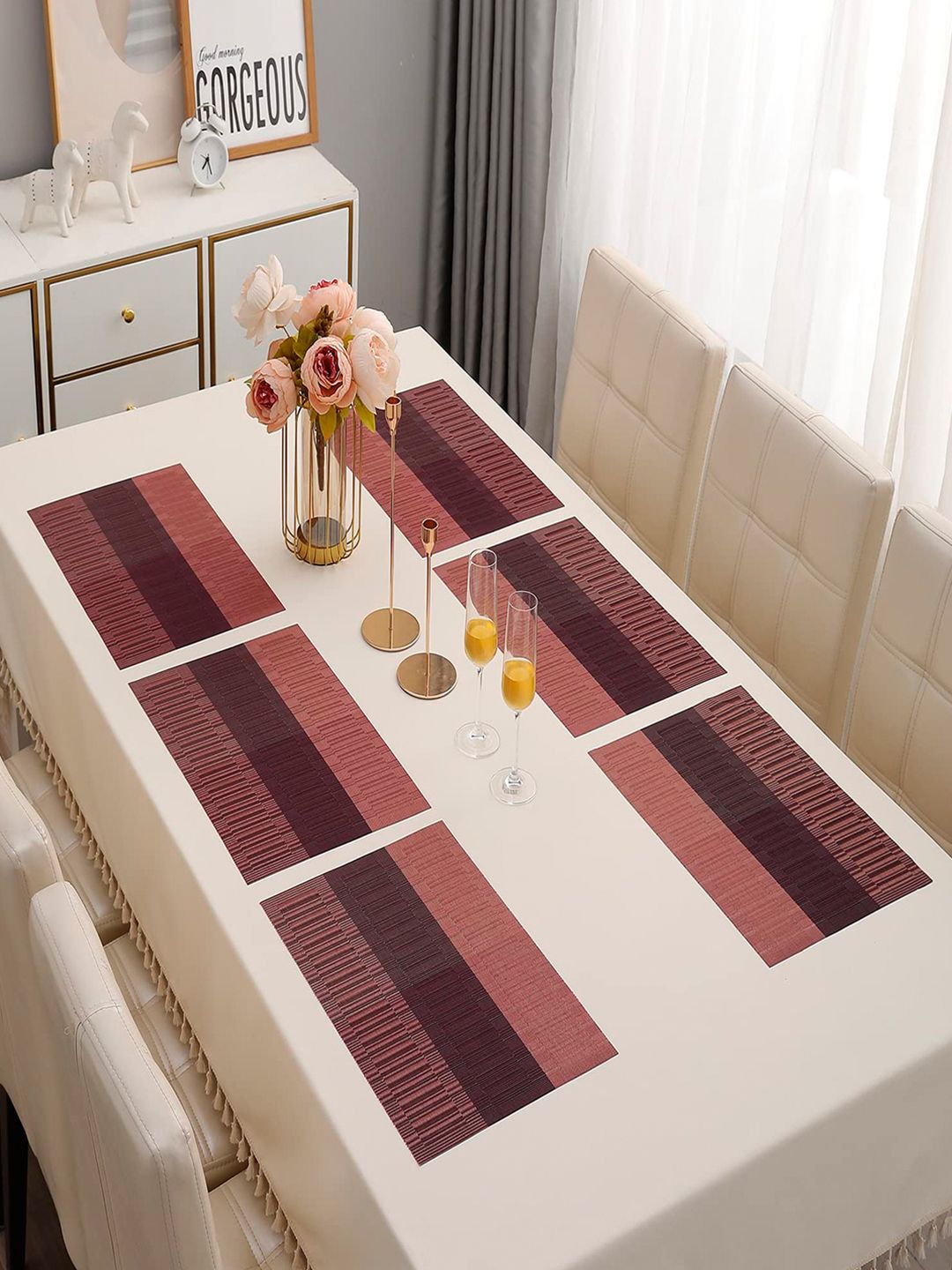 HOKIPO Set Of 6 Black & Pink Geometric Heat Resistant Table Placemats